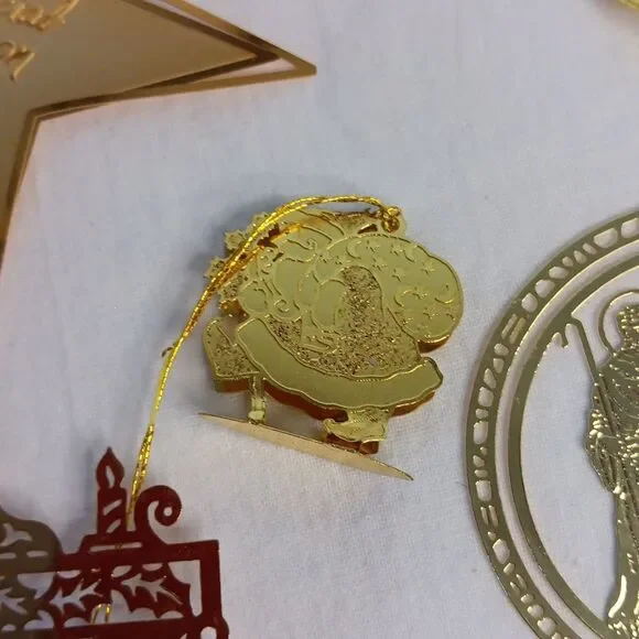 10 Gold Tone Christmas Tree Ornament Lot Die Cut Brass Vintage - Picture 11 of 16